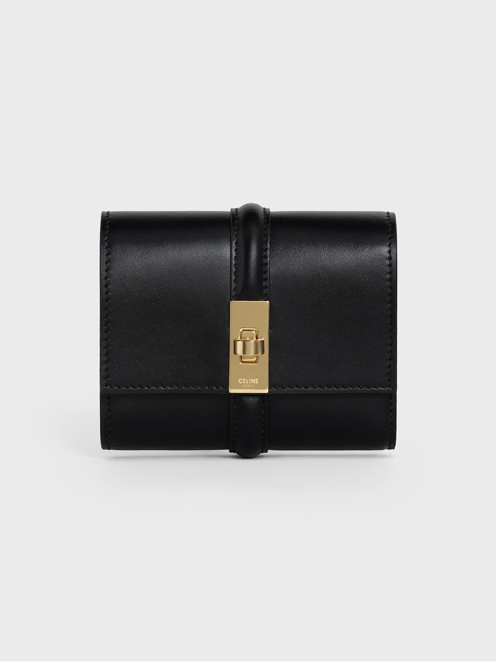 Celine Black Leather Wallet with Gold-Tone Clasp
